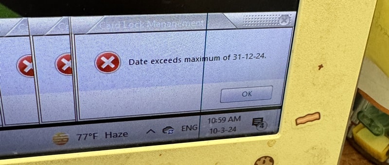 Pro USB Hotel Card System Shows Date exceeds maximum of 31-12-24