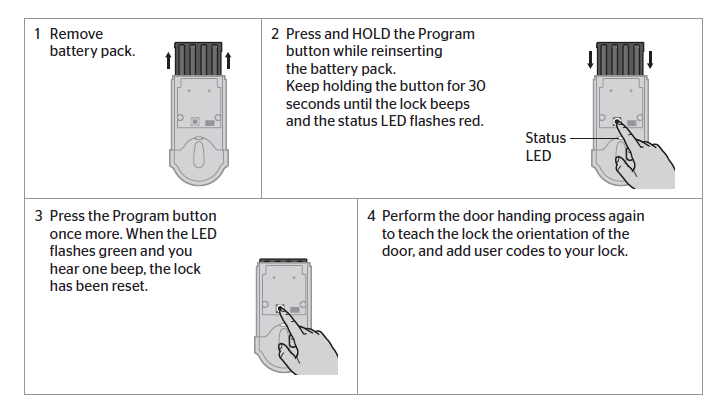 Weiser SmartCode 5, Weiser SmartCode 10,and Weiser SmartCode 10 touchscreen reset